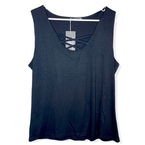 NWT Sarin Mathews Black Crisscross V tank top